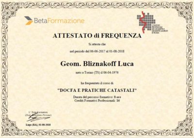 Corso Docfa e pratiche catastali Geometra Luca Bliznakoff BlizStudio Trieste